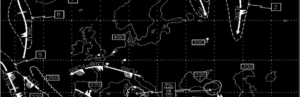 (a) (b) Figur 7.1. En jämförelse av min visualisering (a) med motsvarande prognoskarta från Met Office (b).