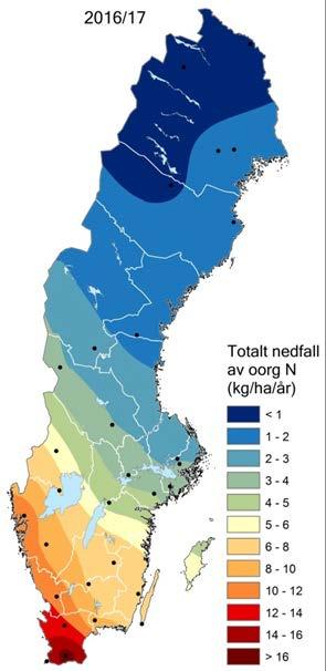 betydligt högre än nedfallet på öppet fält, framför allt i södra Sverige.