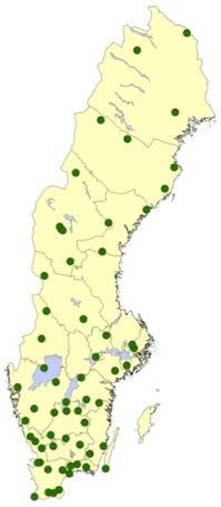 1 Krondroppsnätets mätningar Krondroppsnätet omfattar över 60 provytor i skog och på öppet fält fördelade över hela landet.
