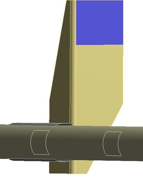 Fast inspänd Figur 18: Det blå området är fast inspänt mot lastbilsramen. För att få en rättvis modell av UKS:et användes olika material och materialmodeller.