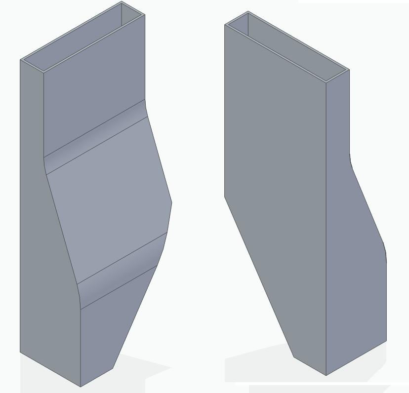 Figur 44 visar L-balkens nya utformning. Figur 44: Två vyer av L-balk med slutet tvärsnitt.