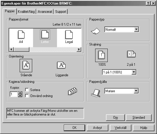 12 Inställningar av skrivardrivrutiner (endast Windows ) Använda skrivardrivrutinen Brother MFC-590 En skrivardrivrutin är en programvara som med hjälp av skrivarkommadospråk eller