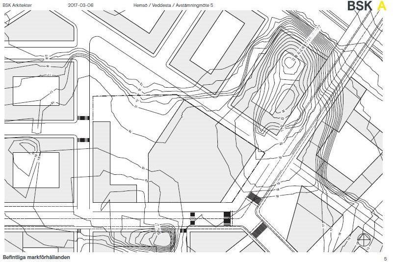 Figur 5 Situationsplan över kvarteret Veddesta 2 med schematisk utbredning av planerade