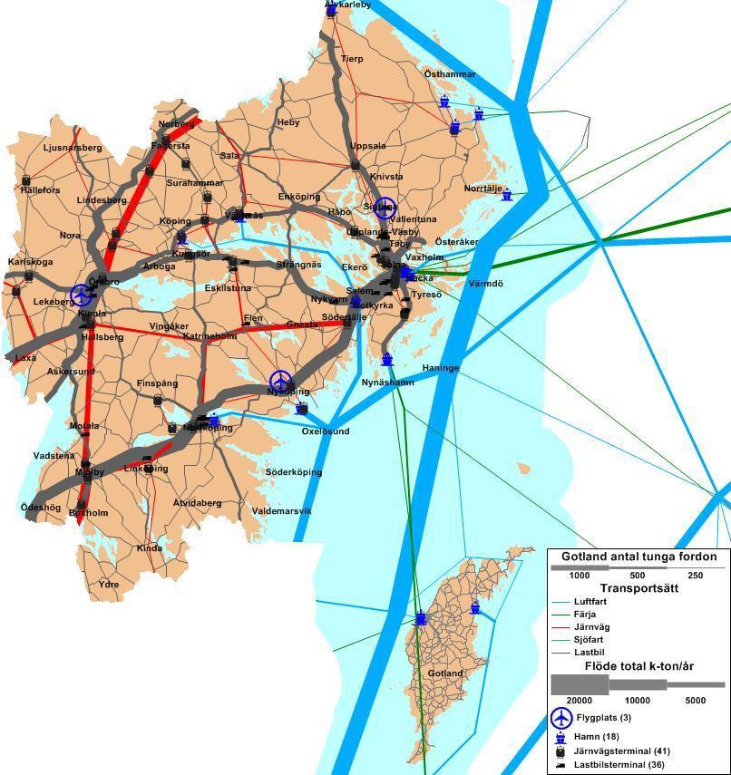 22 (54) Gods Stockholm Mälarregionen är en stor såväl konsumtionsmarknad som producent av varor. Dessutom finns en omfattande transittrafik från och till norra Sverige.