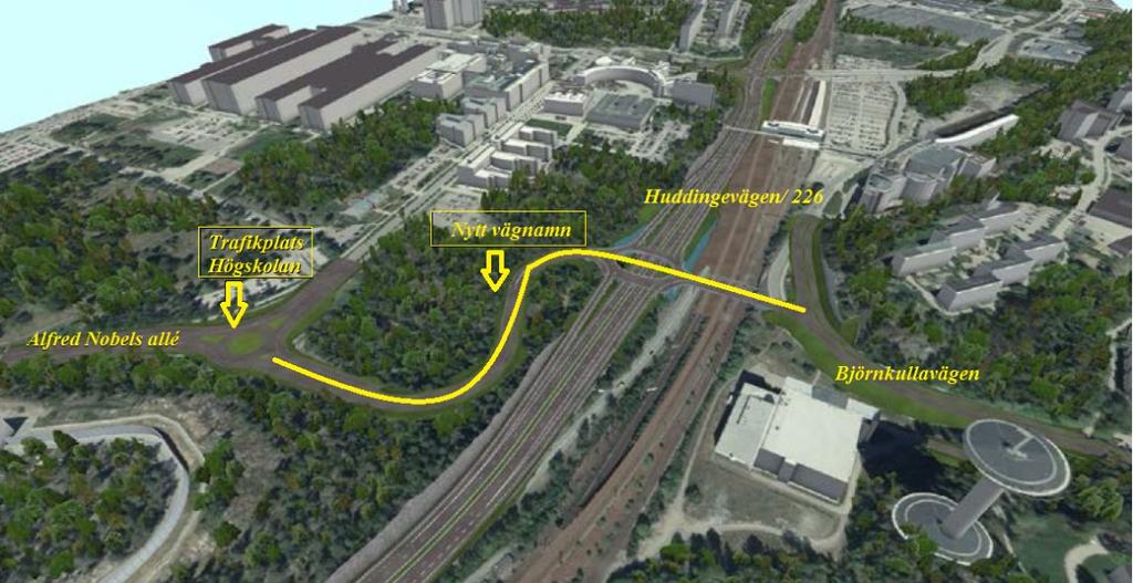 NATUR- OCH BYGGNADSFÖRVALTNINGEN SIDA 3 (5) Ovan: Befintliga vägnamn samt ny vägsträckning där ett namnbehov föreligger. Illustration från antagandehandlingarna 2017-12-09.