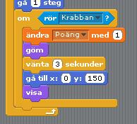 Vi väljer att kalla den sjöstjärnan och göra den lite mindre än vår krabba (ca 15 klick). Vi skapar också lite kod till sjöstjärnan: Mycket av denna kod känner du igen sen förr.