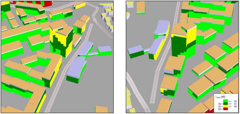 vända mot fasad där ekvivalentnivån inte överskrider 55 dba. Uteplats kan ordnas i markplan i anslutning till byggnaden. Vy från söder Vy från norr Figur 6 Kv. 21 södra.