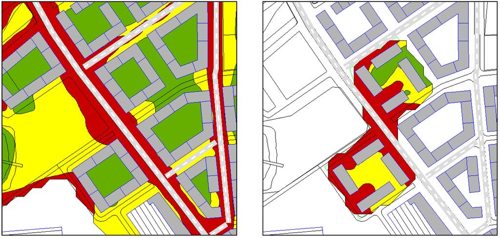 Kv. 13 Kv. 15 Öppen Sluten Figur 11 Jämförelse av öppen/sluten kvartersutformning. Kv. 13 och 15, Scenario 1.