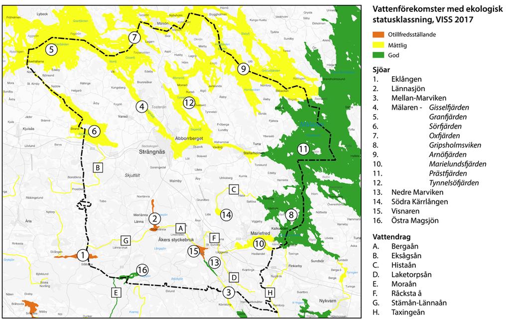 Vattenplan Strängnäs Bilaga kommun 9:16 / 11 bakgrundsvärdena som finns här. För grundvatten klassificeras kemisk vattenstatusen samt kvantitativ status som god eller otillfredsställande.