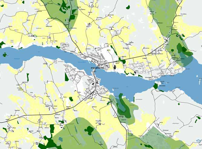 Fördjupning av Översiktsplanen för Stallarholmen Bilaga 8:27 / 23 Figur-9.Karta med åkermark (gul kulör) och områden med naturvärden (gröna kulörer).