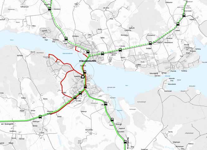 Fördjupning av Översiktsplanen för Stallarholmen Bilaga 8:33 / 29 Figur-11.Karta med befintlig trafikinfrastruktur. i högtrafik och i övrigt varannan timme.