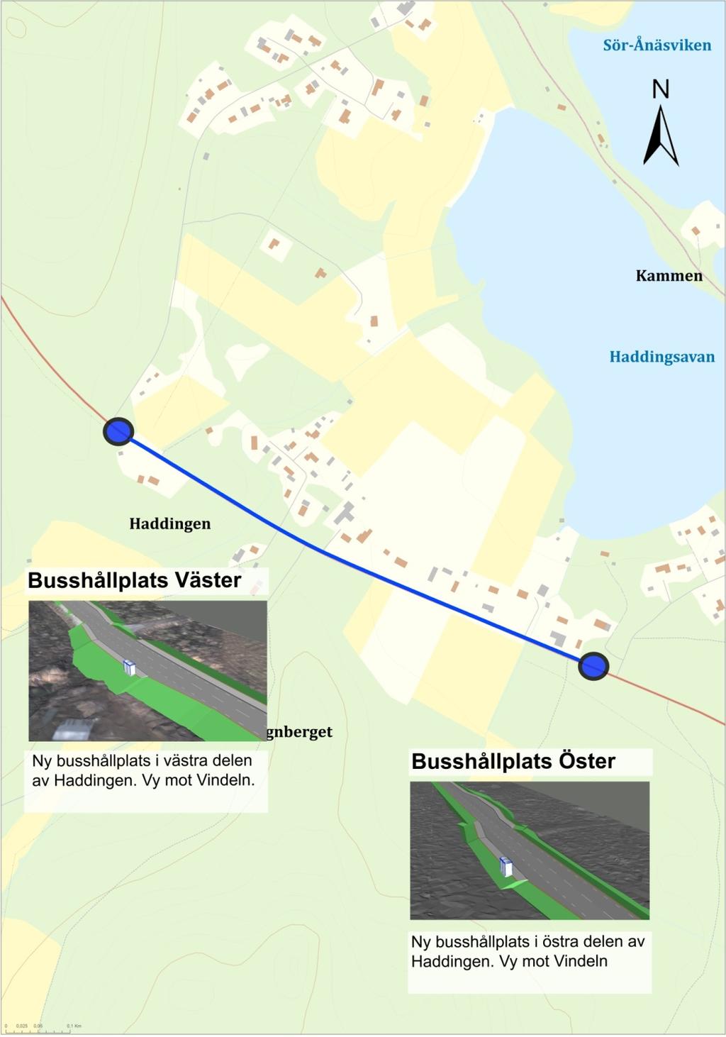 Planförslaget Ny busshållplats i västra delen av Haddingen Ny busshållplats i