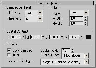 Figur 5: Användargränssnittet för Sampling Quality i Mental Ray för 3d Studio Max. 1.3 Filter Filter används för att väga samman prover till ett slutgiltigt värde för en pixel [4].