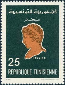 Hannibal Barkas (248 183 f.kr.), visas här i profil på detta tunisiska frimärke från 1967.