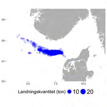 Aqua reports 2018:3 Figur 2.4.1 Utbredning av a) fiskeplatser (rapporterade landningar) och b) landningshamnar för bottentrålfisket i Nordsjön.