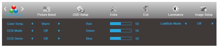 Color Setup (Färginställning) 1. Tryck på MENU (MENY) för att visa menyn. 2. Tryck på eller för att välja (Color Setup (Färginställning)) och tryck på för att öppna. 3.