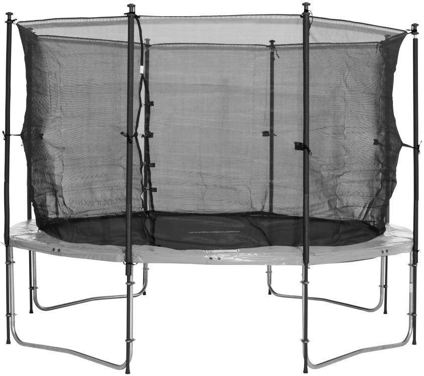 NO MONTERING A B 1 1 A. Fest de nedre stålrørene (1) ved trampolinens bein ved hjelp av festebøylene og mellomleggene.