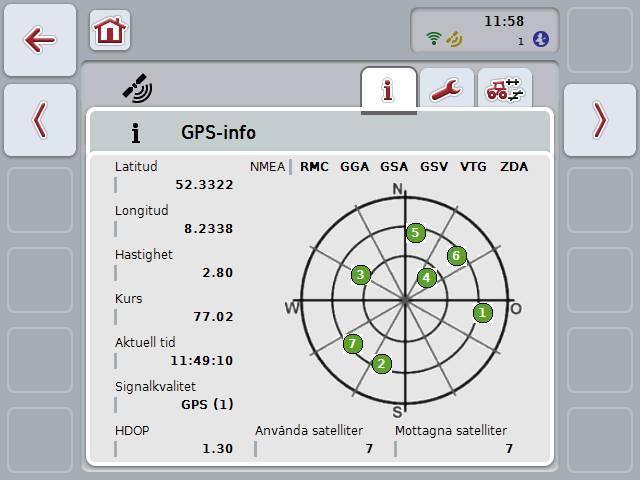 CCI.GPS Manövrering 4.2 GPS-info På denna flik visas aktuellt mottagna GPS-data.