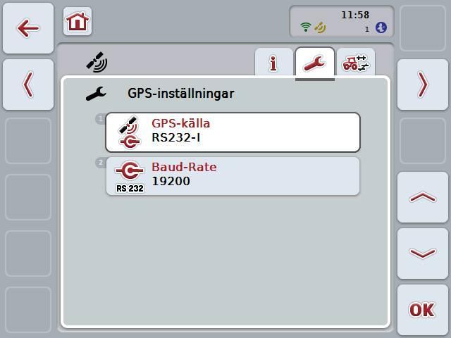 CCI.GPS Manövrering 4.3 GPS-inställningar På den här fliken visas GPS-källa och Baud-rate.