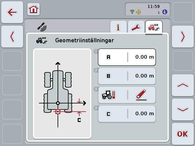 CCI.GPS Manövrering Geometriinställningar Genom att mata in korrekt placering av GPS-mottagaren på traktorn kan CCI.