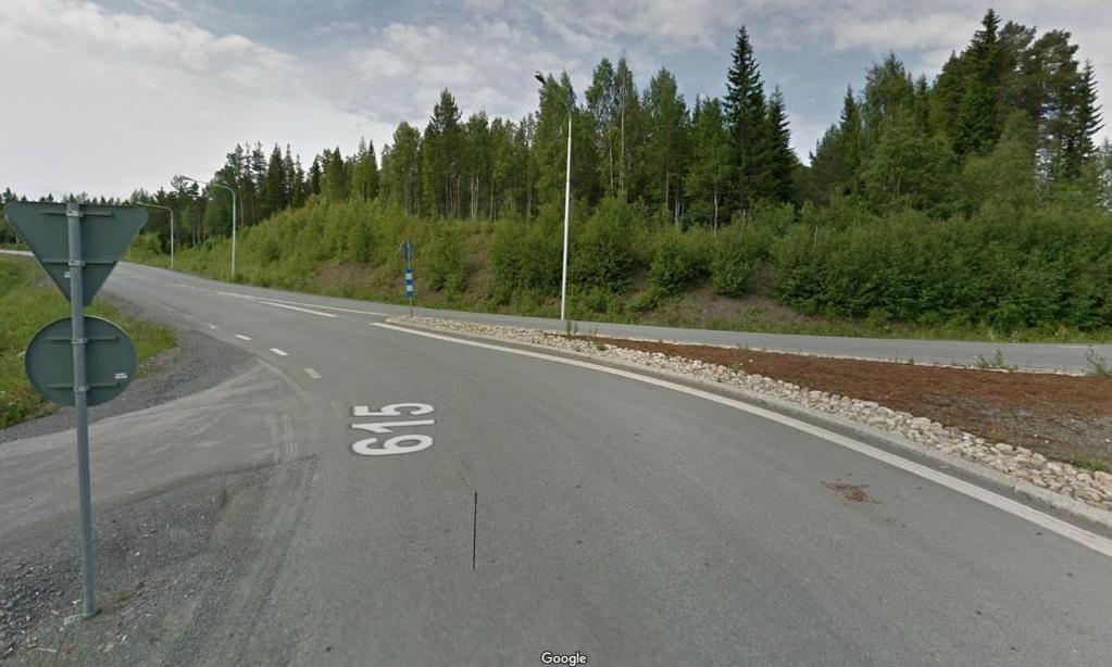Figur 8: Gång och cykelbana som slutar mot väg 615 (Källa: Google Maps) Den lösning som finns på platsen idag riskerar att skapa förvirring och otrygghet för oskyddade trafikanter, då det vid en