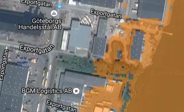 Dagvatten-PM, Angöringsväg vid Exportgatan 11 (19) Figur 10 Utdrag ur skyfallsmodellen, planområdet markerat.