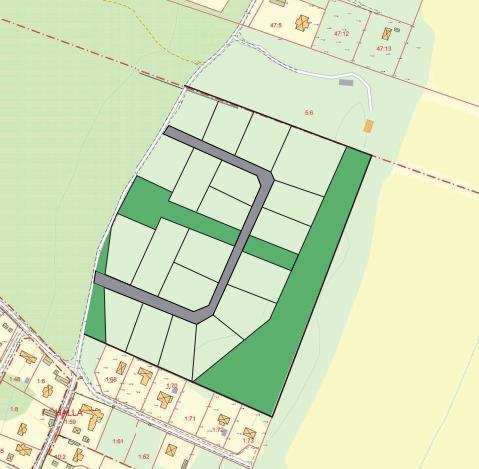 2 Förutsättningar 2.1 Plankarta Detaljplanens syfte är att möjliggöra byggande av villor. En plankarta är ännu inte framtagen men skissen i Figur 2 har använts som underlag för dagvattenutredningen.