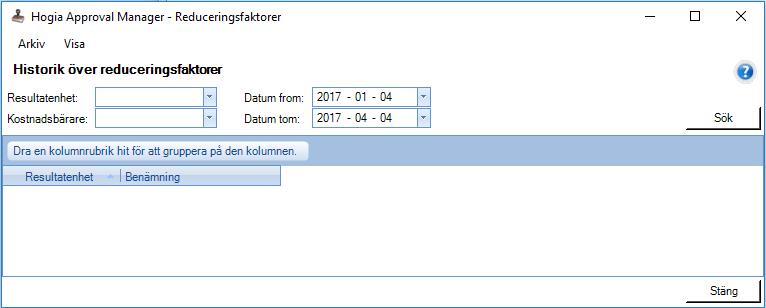 Reduceringsfaktor Har du VAT modulen kan du här se historiken på förändringarna under menyn