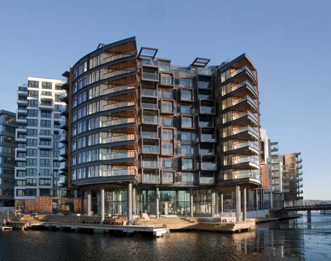 Foto: Trond Joelson / Byggeindustrien Tjuvholmen, Oslo, Norge. Glas: Pilkington Suncool 70/35. Alla varianter av Pilkington Suncool kan beläggas på extra klart floatglas, Pilkington Optiwhite.