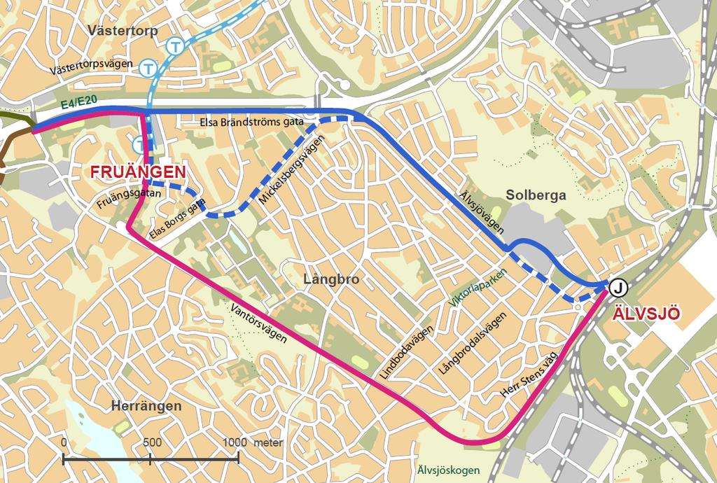 3.1 Älvsjö- Fruängen Mellan Älvsjö och Fruängen finns två huvudalternativ, där alternativet Älvsjövägen har två möjliga kopplingar till Älvsjö station.