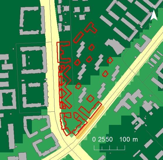 Halter av kvävedioxid, NO 2 vid utbyggnad, kv. Vapenhuset år 2030 Figur 3 visar beräknad medelhalt av kvävedioxid, NO 2 under det 8:e värsta dygnet för kv.