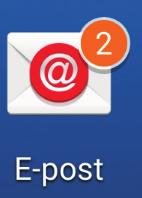 Övning 18 Läsa e-post Appen med dina e-postmeddelanden, E-post, ser ut som ett kuvert. Om du har fått ny e-post syns det en orange cirkel med en siﬀra på kuvertet. Tryck på appen E-post.
