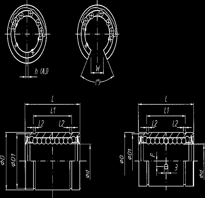 Standard kulbussning LME Standard kulbussning Ytterhölje av stål / kulhållare av plast LME [LME-AJ] LME-OP [N] [kg] Typ ød H6 ød h6 L L1 L2 D1 h W ( ) F dyn stat.