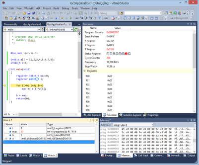 Utvecklingsmiljö för Atmel Windows Atmel Studio (asm, avr-gcc) JTAG-kabel USB-kabel I labbet: Med ICE, exekvering i AVR 1) Upload + Programmering 2) Läsa/skriva register (vrida på huvudet.