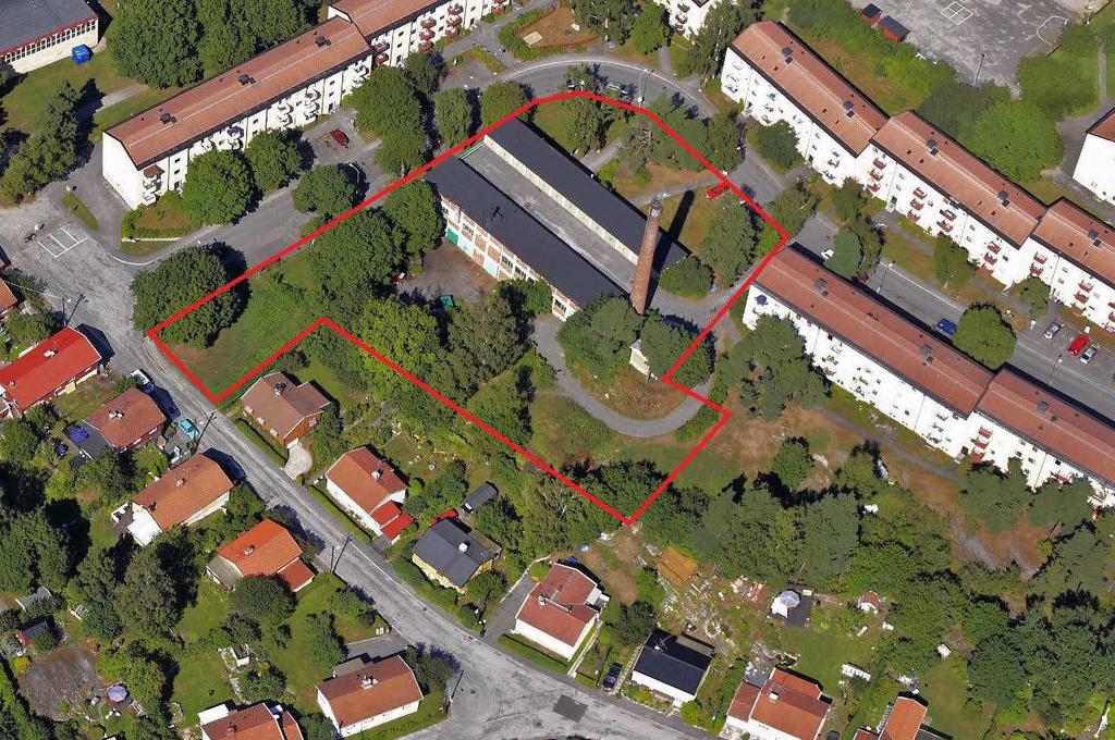 Fig.4 Bilden visar den befintliga panncentralen och en ungefärlig dragning av markutrymme som kan komma att bebyggas För att inte öka dagvattenavrinningen från planområdet bör LOD-lösningar utföras i