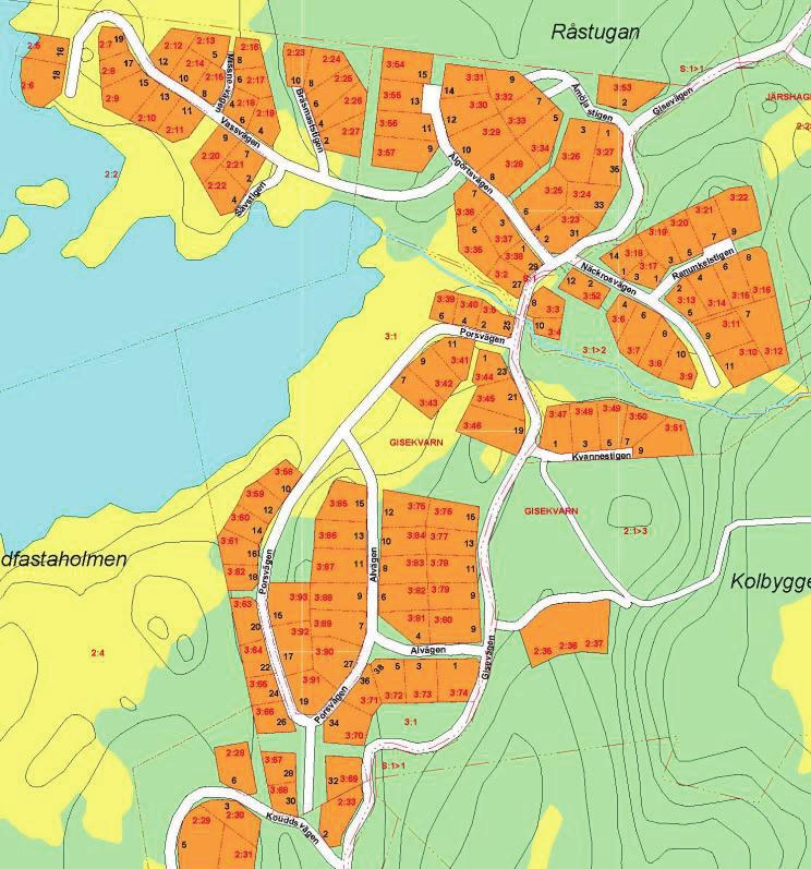 Områdesindelning Gisekvarn Samlingsplaster vid vår- och höströjning 2 1 3 4 Område 1 Område 2 Område 3 Område 4 Område 5 Område 6 Pumphuset Älgörtsvägen /