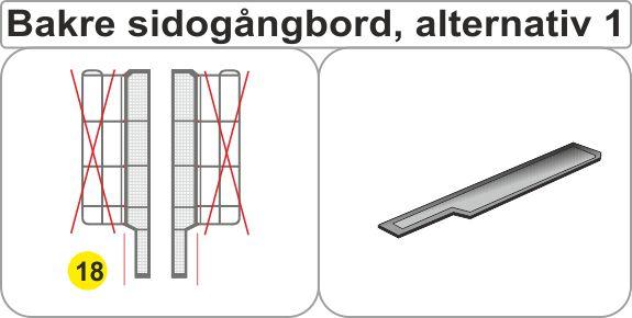 20 Gångbordet i aktern (20) viks och förstärks på likande sätt det skall senare hängas upp med de vinklade järnen mot sidogångborden De främre sidogångborden (17) skall sitta utanför förarhyttens