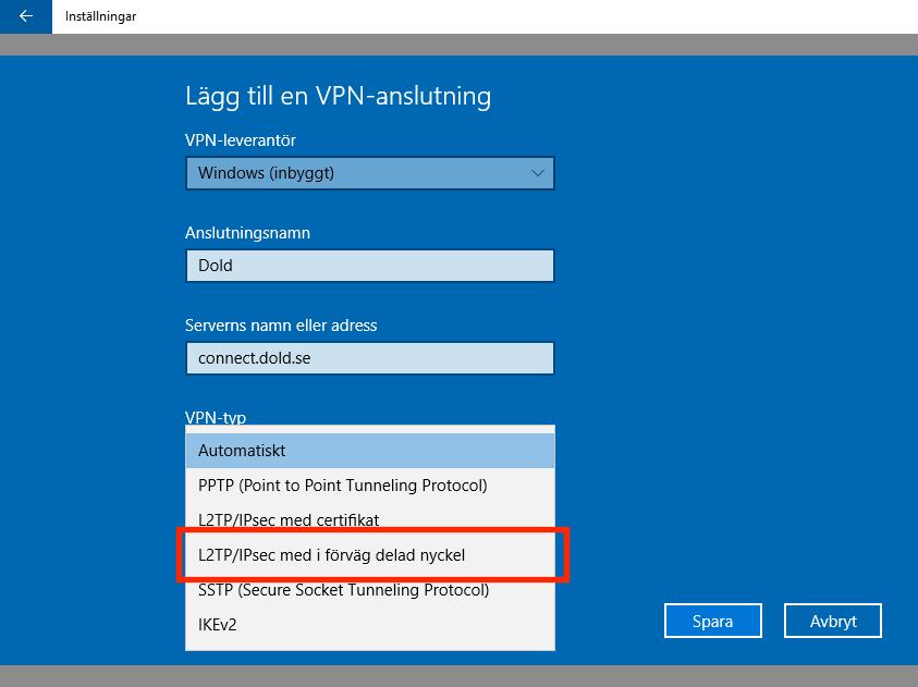 Steg 7: Välj L2TP/IPsec med i förväg delad