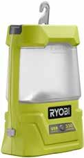 lampor Drivs med Ryobis 18V batterier eller medföljande 12V kabel som kopplas direkt till biluttaget Lamptyp LED Lumens 1800 Vikt [utan batteri] [Kg] 1.