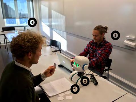 Figure 13 Experiment setup for the final test. 1: Paper used to map mental states to robot behavior.