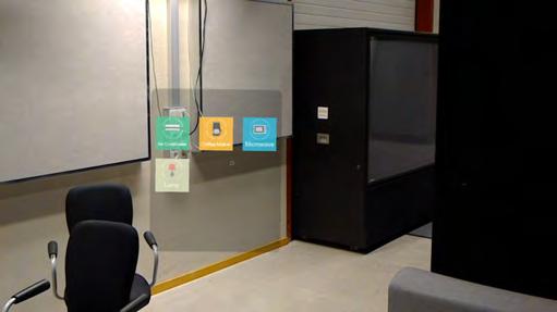 The icons are placed where the actual device is located in the room, see Figure 5. The icon is put on top of a hologram of the device and the room is furnished as the real room to create recognition.