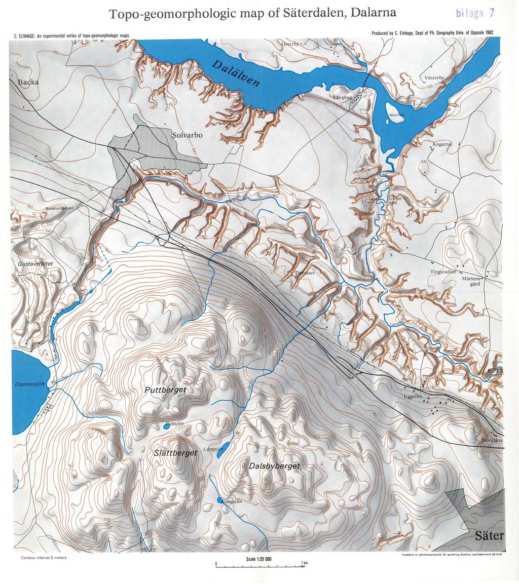 Topo-geomorphoogic map of Säterdaen, Daarna biaga 7 C. ELVHAGE: An experimenta series of topo-geomorphoogic maps ]/ "" ~ Produced by C. Evhage, Dept of Ph.