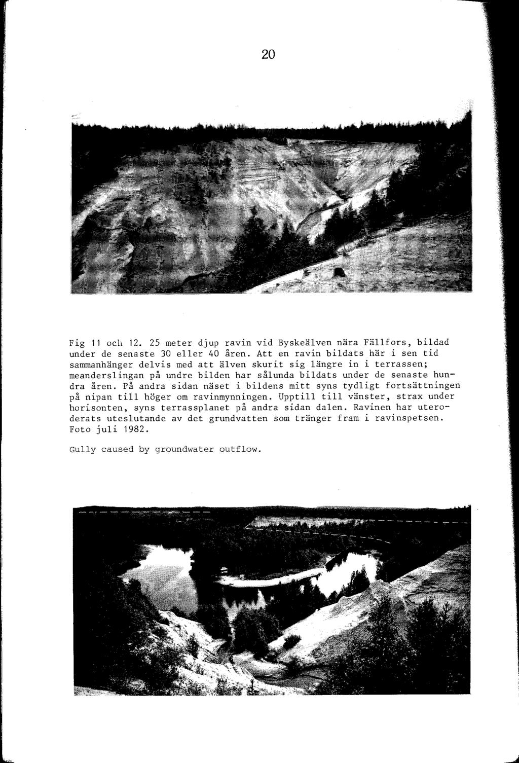 20 Fig 11 och 12. 25meter djup ravin vid Byskeäven nära Fäfors, bidad under de senaste 30 eer 40 åren.