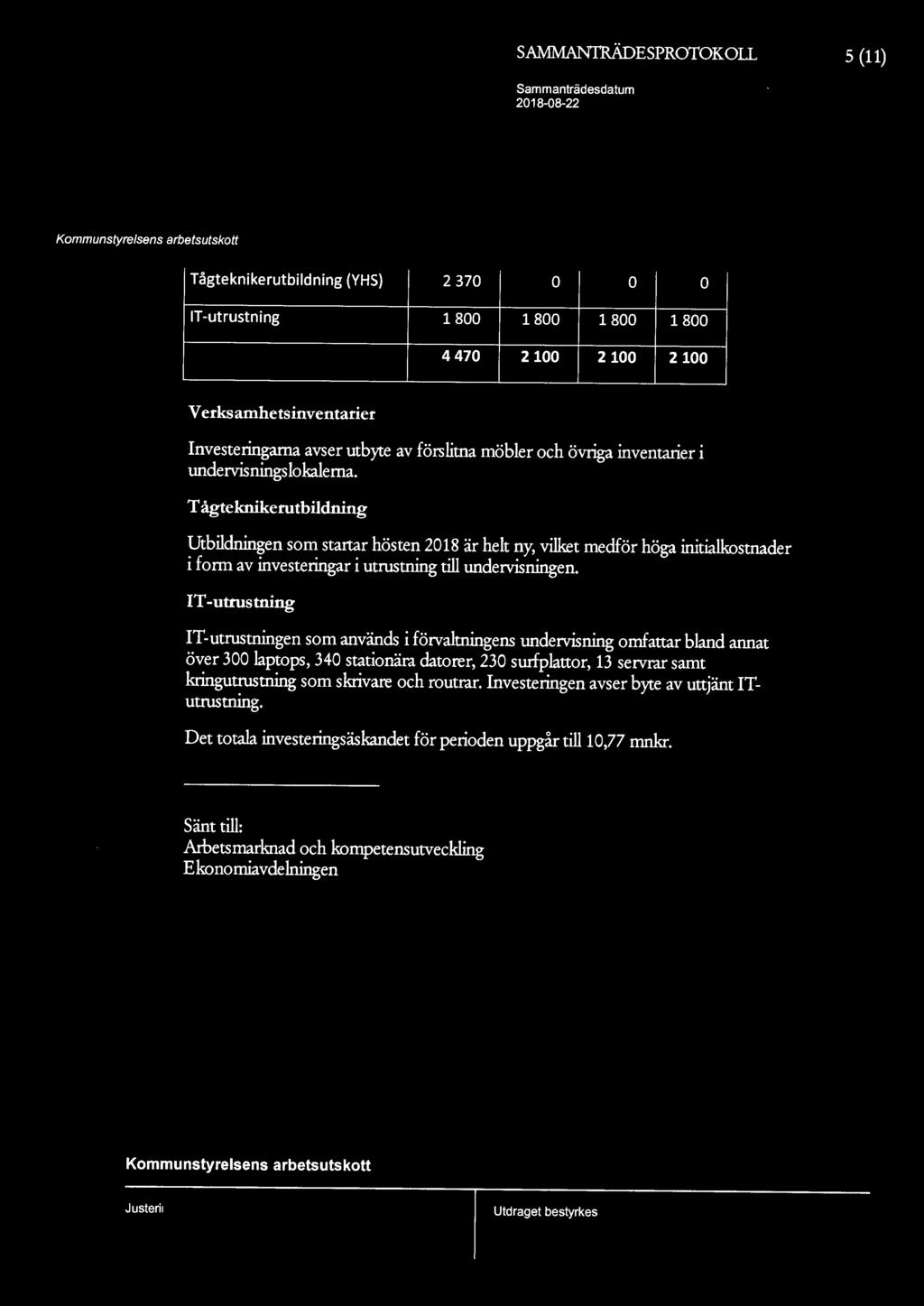 T ågteknikerutbildning Utbildningen som startar hösten 2018 är helt ny, vilket medför höga initialkostnader i form av investeringar i