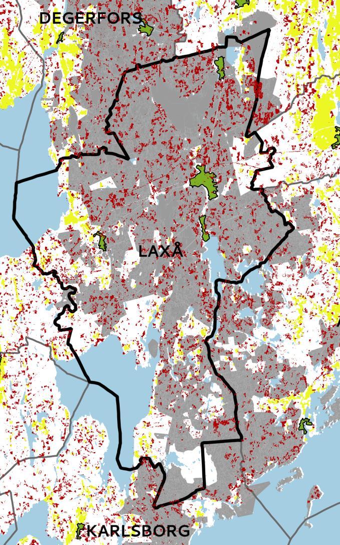 Figur 3. Karta över Laxå kommun som visar var slutavverkning skett under perioden 2000-2014 (till vänster; data och metod enligt Hansen mfl.