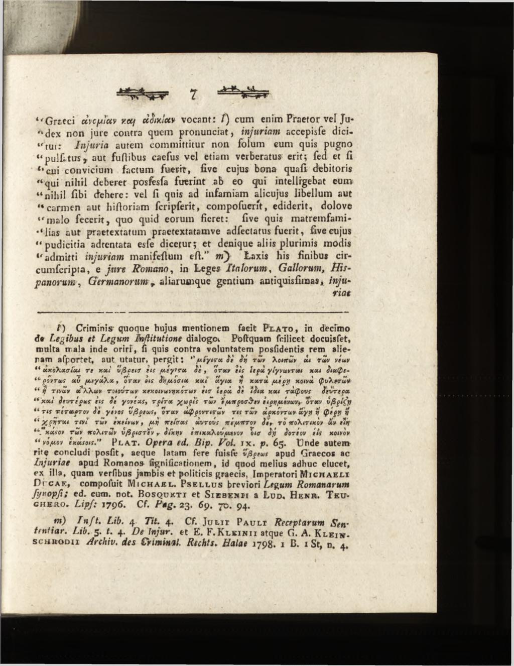 "Graeci civcpluv rctf cchxlccv vocant: /) cum enim Praetor vel Ju- dex non jure contra quem pronunciat, injuriam accepisfe dicim ur: In ju ria autem committitur non foium cum quis pugno pulfitus* aut