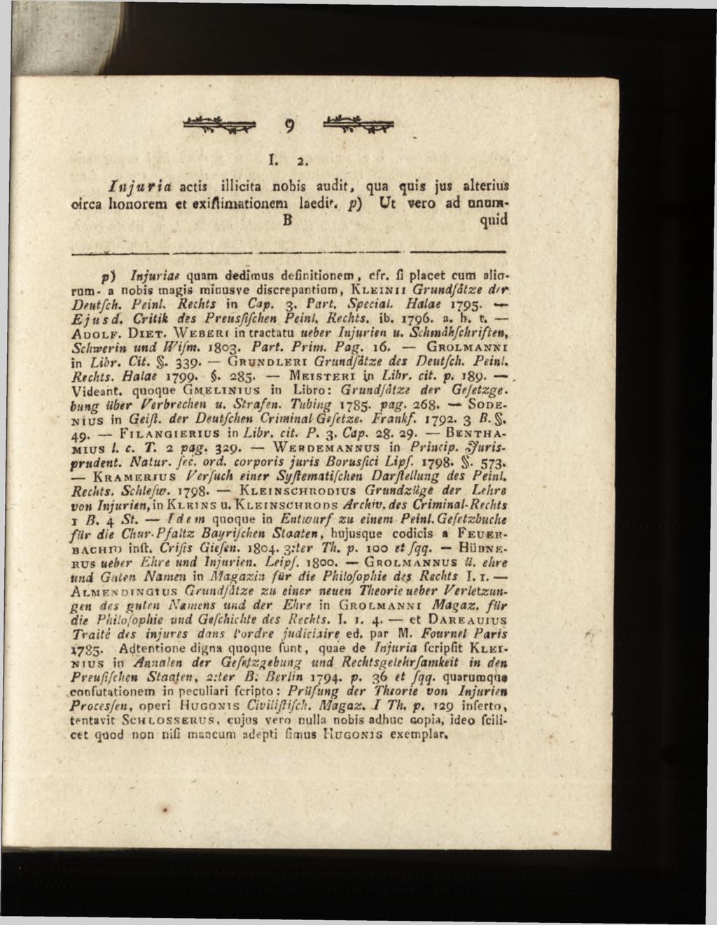 Injuria actis illicita nobis audit, qua quis jus alterius oirca honorem et ex i/limationem laedi', p) Ut vero ad unum* B quid p) Injuria* quam dedimus definitionem, cfr.