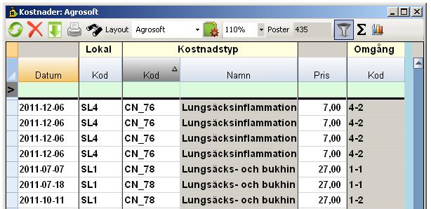 Ange pris. Kostnader Under Övrigt, Kostnader visas de avdrag som slakteriet gjort.