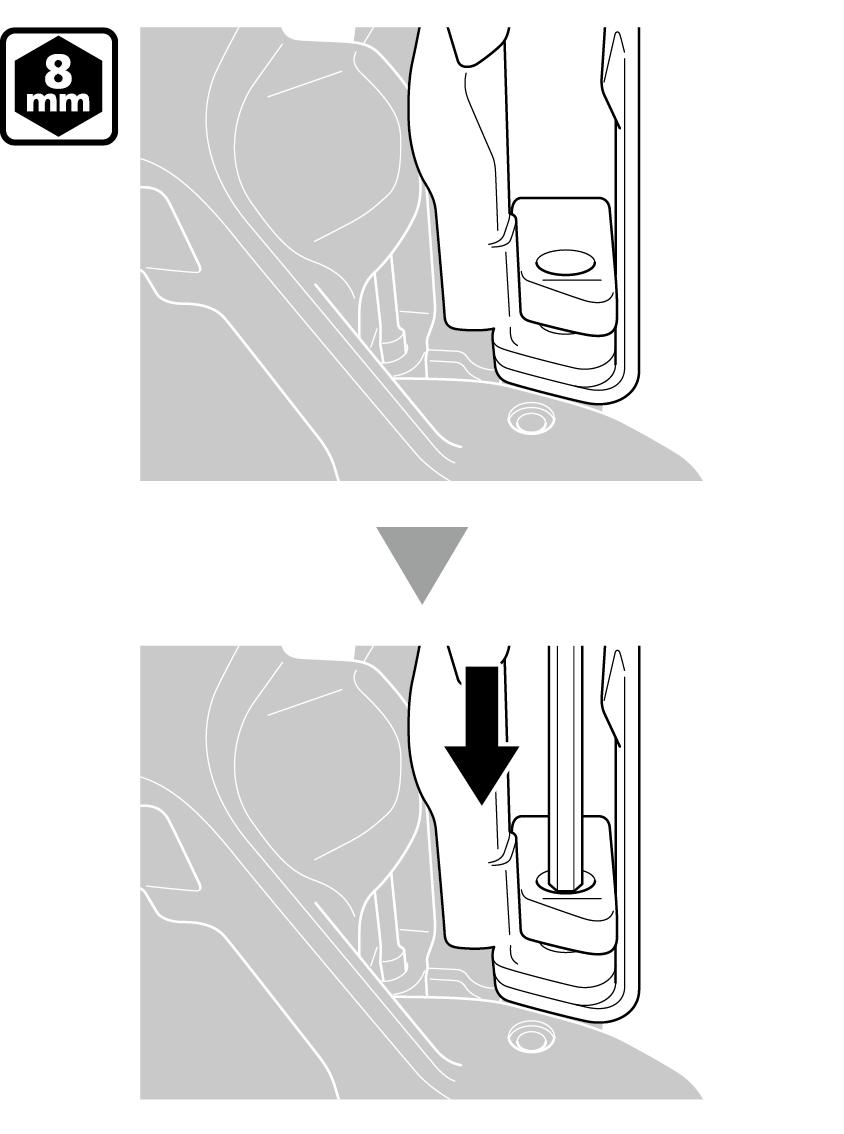 UNDERHÅLL 2. Inpassa den utstickande delen på gummiskydd A med kedjestyrarens hål. Tryck försiktigt in gummiskydd A med en 8 mm insexnyckel.