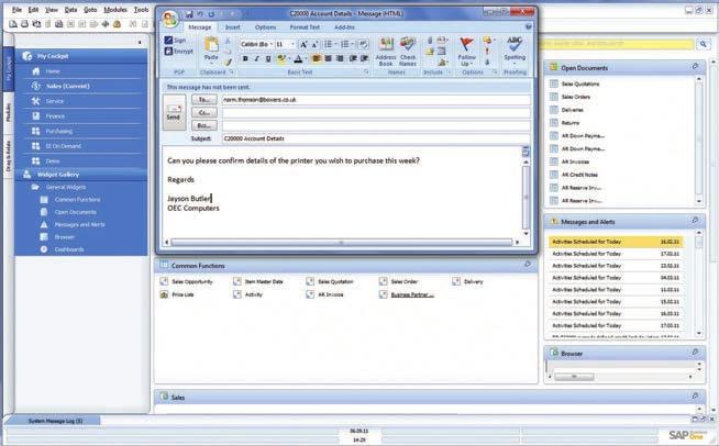Koppling till Microsoft Word och Microsoft Excel Med Microsoft Outlook-integration kan användarna ansluta till SAP Business One från Microsoft Word och spara ett Microsoft Word-dokument som en